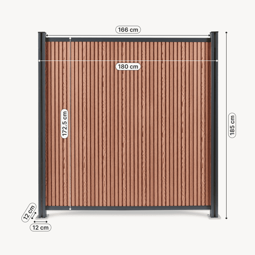 Módulo de extensão de vedação de jardim Grassano com 2 postes 185x180 cm WPC Castanho neu.holz