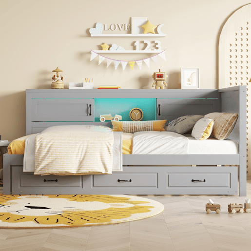 Divã 90x200cm com LED e tomadas - com cama com gavetão 90x190cm - Cinzento Divã 90x200cm com LED e tomadas - com cama com gavetão 90x190cm - Cinzento