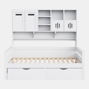 Sofá-cama de madeira 90 x 200 cm - Com arrumação, gaveta grande, cama juvenil, estrado, branco
