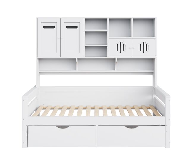 Sofa-cama de madera 90 x 200 cm - con almacenamiento, gran cajón, cama juvenil, somier, blanco