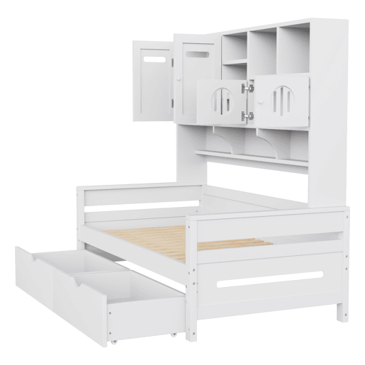Sofá-cama de madeira 90 x 200 cm - Com arrumação, gaveta grande, cama juvenil, estrado, branco