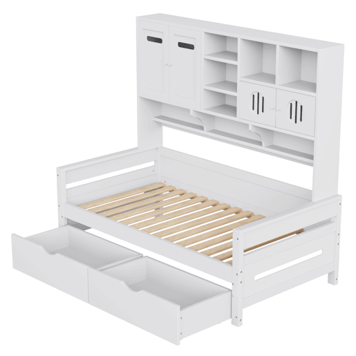 Sofá-cama de madeira 90 x 200 cm - Com arrumação, gaveta grande, cama juvenil, estrado, branco