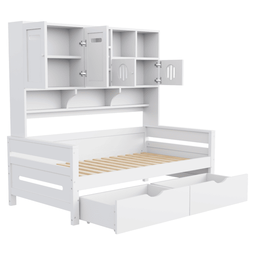 Sofá-cama de madeira 90 x 200 cm - Com arrumação, gaveta grande, cama juvenil, estrado, branco