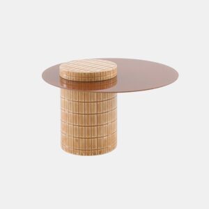 Mesa auxiliar de metal cor terracota com vidro