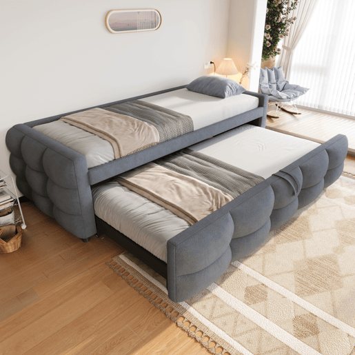 Sofá-cama 90180x190 cm - Puffbed, com Lattenrost, multifuncional, cinzento Sofá-cama 90180x190 cm - Puffbed, com Lattenrost, multifuncional, cinzento