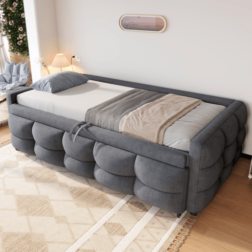 Sofá-cama 90180x190 cm - Puffbed, com Lattenrost, multifuncional, cinzento Sofá-cama 90180x190 cm - Puffbed, com Lattenrost, multifuncional, cinzento