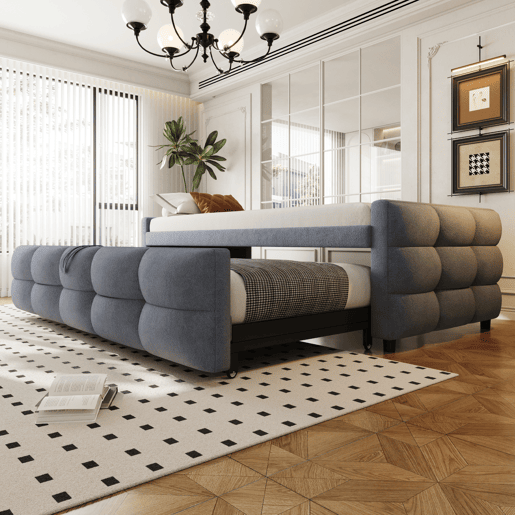 Sofá-cama 90180x190 cm - Puffbed, com Lattenrost, multifuncional, cinzento Sofá-cama 90180x190 cm - Puffbed, com Lattenrost, multifuncional, cinzento