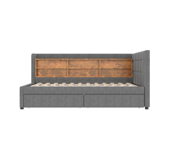 Daybett 90x200 cm - sofá cama con 2 cajones, usb, tipo c, estantes - gris