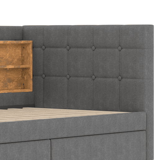 Daybett 90x200 cm - Sofá-cama com 2 gavetas, USB, Tipo C, prateleiras - Cinza
