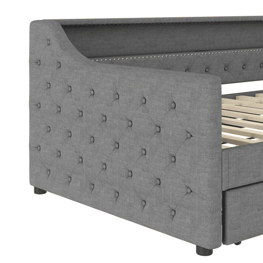 Cama de dia, 90x200 cm - Sofá-cama, com estrado de ripas, luz ambiente com comando, cama extensível, porta USB - Cinza
