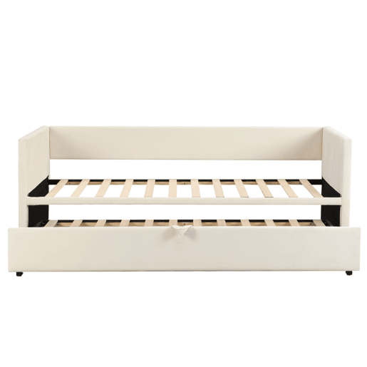 Sofá-cama 90180*200 cm - Com estrados, multifuncional, tecido de veludo bege
