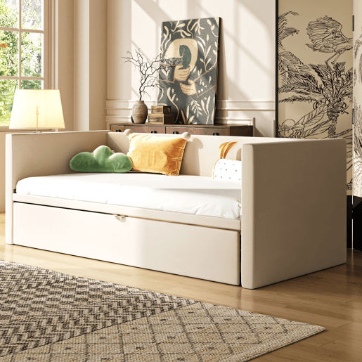 Sofá-cama 90180*200 cm - Com estrados, multifuncional, tecido de veludo bege