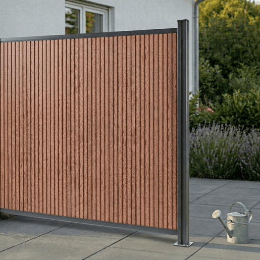 Módulo de extensão de vedação de jardim Grassano com 1 poste 185x175 cm WPC Castanho neu.holz