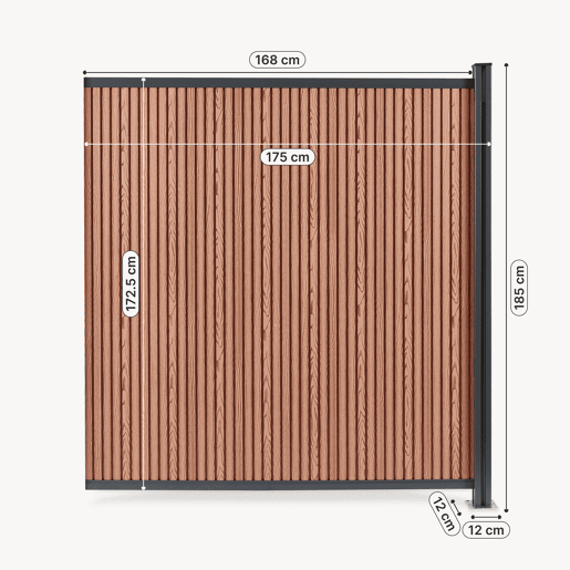 Módulo de extensão de vedação de jardim Grassano com 1 poste 185x175 cm WPC Castanho neu.holz