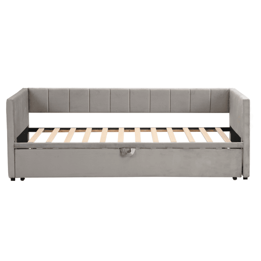 Sofá-cama 90180x200 cm - Com base de ripas, multifuncional, tecido de veludo cinzento