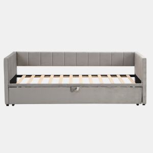 Sofá-cama 90180x200 cm - Com base de ripas, multifuncional, tecido de veludo cinzento