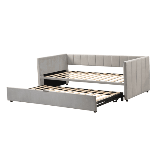 Sofá-cama 90180x200 cm - Com base de ripas, multifuncional, tecido de veludo cinzento
