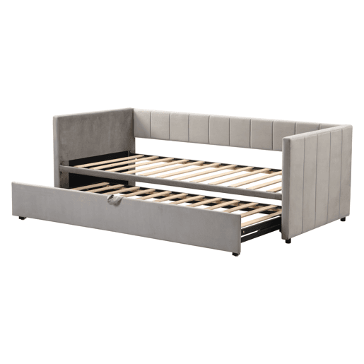 Sofá-cama 90180x200 cm - Com base de ripas, multifuncional, tecido de veludo cinzento