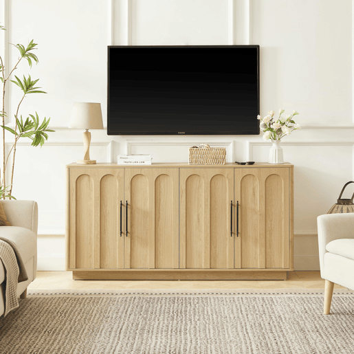 Aparador de 160 cm - Portas com fecho suave e sistema anti-tombamento, móvel de arrumação para a sala - Carvalho