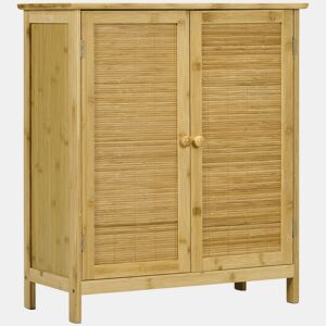HOMCOM Aparador de Bambu de 2 Portas Aparador Boémio com 2 Prateleiras para Sala Cozinha Entrada ou Quarto 60x27x67,5 cm Madeira