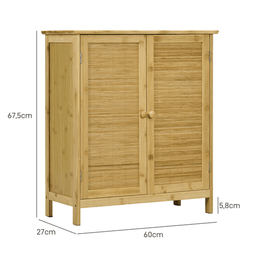 HOMCOM Aparador de Bambu de 2 Portas Aparador Boémio com 2 Prateleiras para Sala Cozinha Entrada ou Quarto 60x27x67,5 cm Madeira