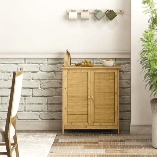 HOMCOM Aparador de Bambu de 2 Portas Aparador Boémio com 2 Prateleiras para Sala Cozinha Entrada ou Quarto 60x27x67,5 cm Madeira