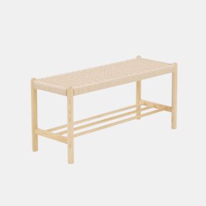 Banco em madeira de freixo com assento trançado