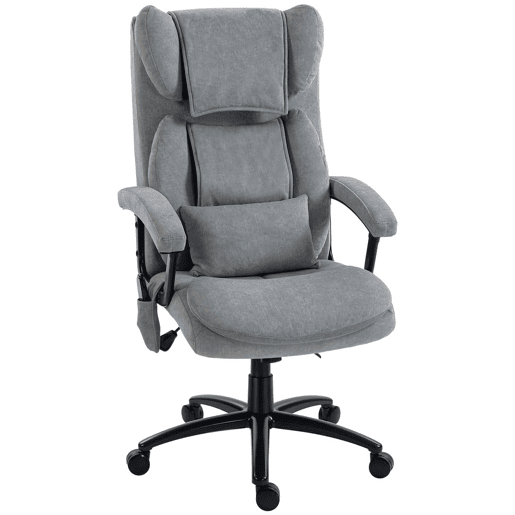 HOMCOM Cadeira de Escritório com Massagem de Amassamento em 4 Pontos, Encosto Alto, Altura Ajustável, Assento Amplo, Almofada Lombar, Balanço, Estofada em Veludo, Cinzento