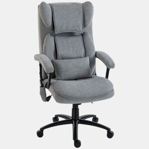 HOMCOM Cadeira de Escritório com Massagem de Amassamento em 4 Pontos, Encosto Alto, Altura Ajustável, Assento Amplo, Almofada Lombar, Balanço, Estofada em Veludo, Cinzento