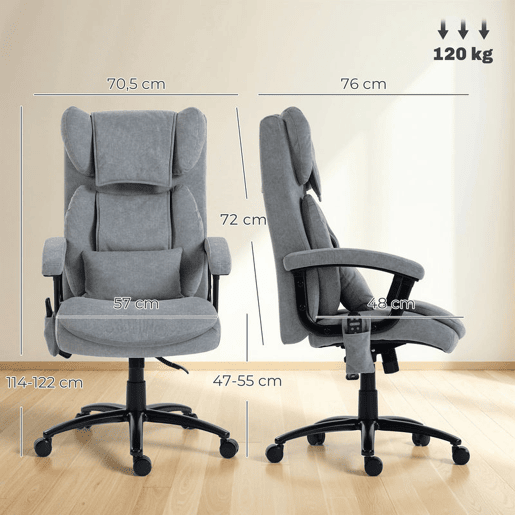 HOMCOM Cadeira de Escritório com Massagem de Amassamento em 4 Pontos, Encosto Alto, Altura Ajustável, Assento Amplo, Almofada Lombar, Balanço, Estofada em Veludo, Cinzento