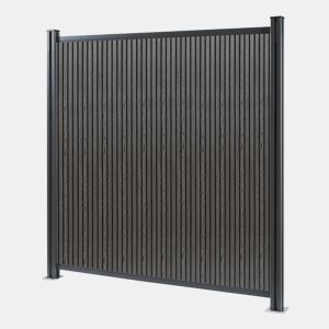 Módulo de extensão de vedação de jardim Grassano com 2 postes 185x180 cm WPC Cinzento neu.holz