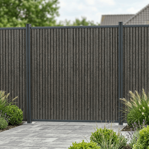 Módulo de extensão de vedação de jardim Grassano com 2 postes 185x180 cm WPC Cinzento neu.holz