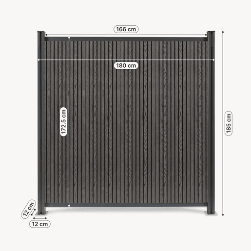Módulo de extensão de vedação de jardim Grassano com 2 postes 185x180 cm WPC Cinzento neu.holz