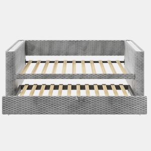 Sofá-cama 90x200 cm - Design multifuncional com fitas LED, base, veludo - Cinza