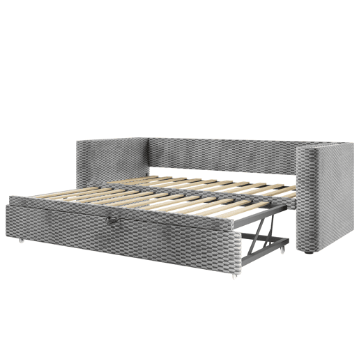 Sofá-cama 90x200 cm - Design multifuncional com fitas LED, base, veludo - Cinza