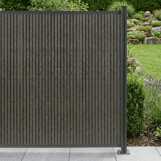 Módulo de extensão de vedação de jardim Grassano com 1 poste 185x175 cm WPC Cinzento neu.holz