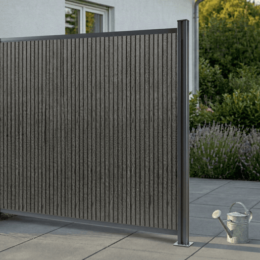Módulo de extensão de vedação de jardim Grassano com 1 poste 185x175 cm WPC Cinzento neu.holz