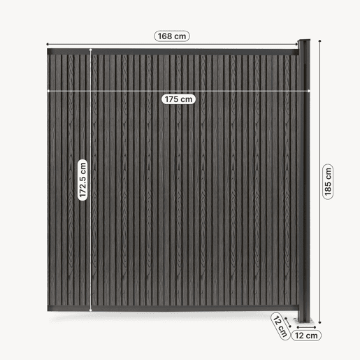 Módulo de extensão de vedação de jardim Grassano com 1 poste 185x175 cm WPC Cinzento neu.holz
