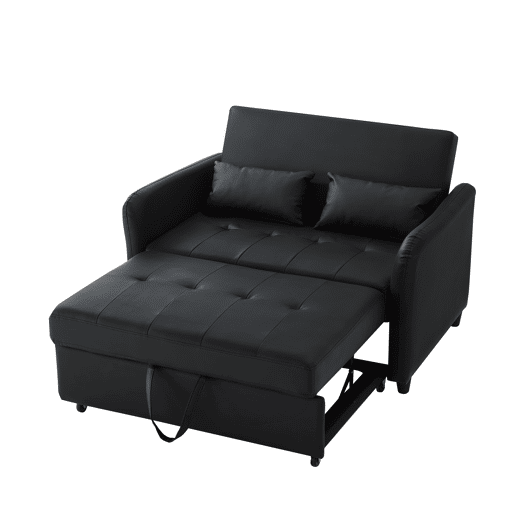 Sofá-cama multifuncional de 2 lugares - 3 níveis reclináveis, PU impermeável, conversível - Antique Black