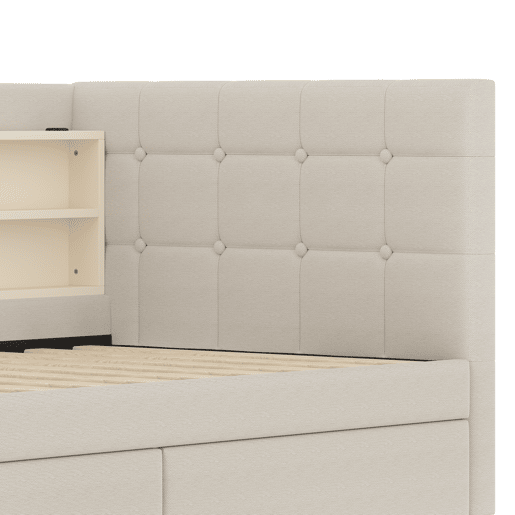 Sofá-cama 90x200 cm - com 2 gavetas, USB + Tipo C, compartimentos, com estrado - Bege