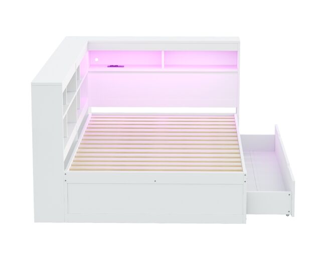Sofá cama 140*200cm - con cajones grandes, usb, led, estantes y compartimentos, mucho almacenamiento - blanco