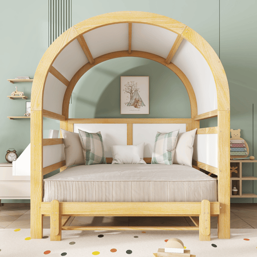 Cama infantil 140x200 - extensÃvel com cama extra e teto arqueado - branconatural Cama infantil 140x200 - extensÃvel com cama extra e teto arqueado - branconatural