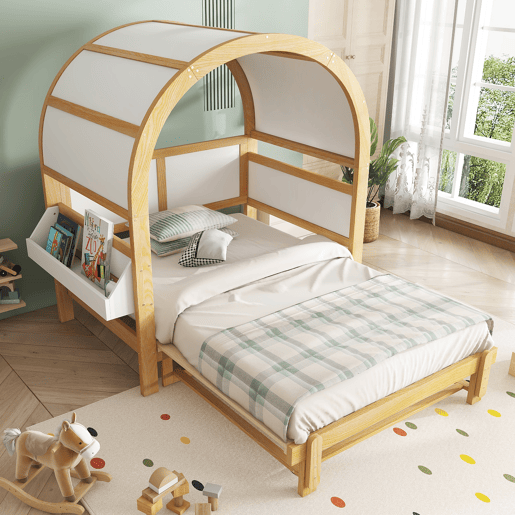 Cama infantil 140x200 - extensÃvel com cama extra e teto arqueado - branconatural Cama infantil 140x200 - extensÃvel com cama extra e teto arqueado - branconatural