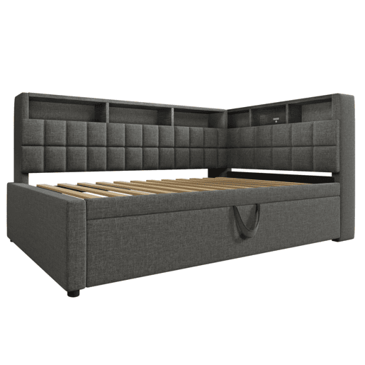 Cama individual 90x200 - com cama extra, LED, altifalante Bluetooth, USBType-C, prateleira - Cinza Cama individual 90x200 - com cama extra, LED, altifalante Bluetooth, USBType-C, prateleira - Cinza