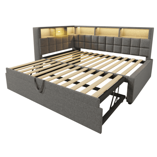 Cama individual 90x200 - com cama extra, LED, altifalante Bluetooth, USBType-C, prateleira - Cinza Cama individual 90x200 - com cama extra, LED, altifalante Bluetooth, USBType-C, prateleira - Cinza