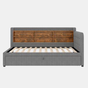 Sofá-cama 90x200 cm - Design multifuncional, USB + Tipo C, várias superfícies de armazenamento - Cinza