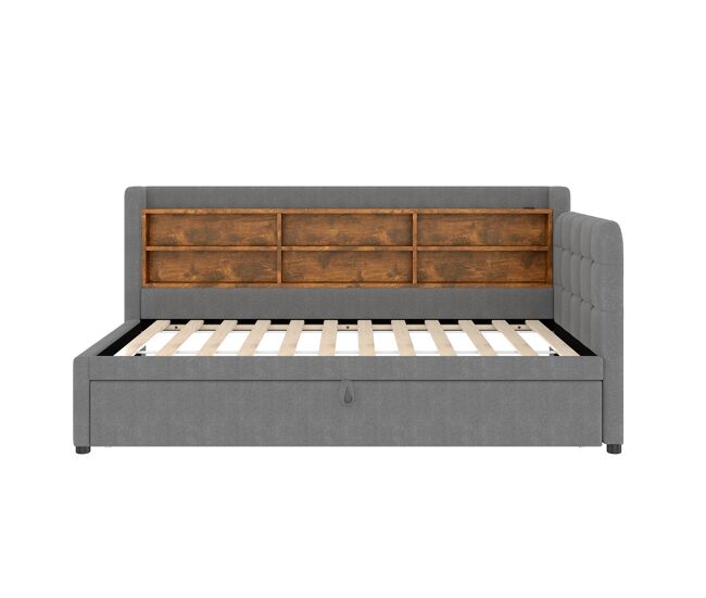 Sofá cama 90x200 cm - diseño multifuncional, usb + tipo c, varias superficies de almacenamiento - gris