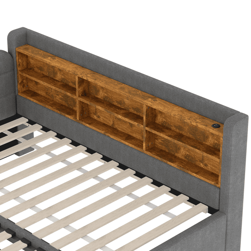 Sofá-cama 90x200 cm - Design multifuncional, USB + Tipo C, várias superfícies de armazenamento - Cinza