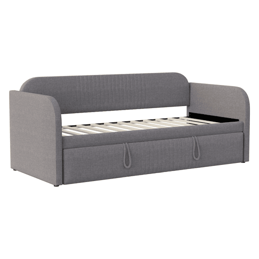 Sofá-cama 90180*190 cm - Com riscas verticais, com estrado, multifuncional, linho, cinzento
