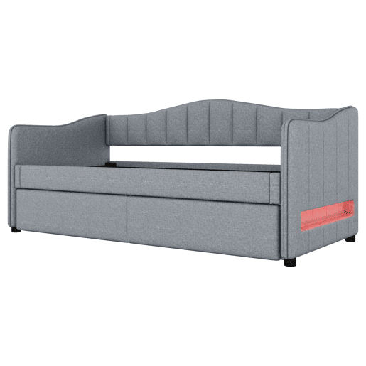 Cama de dia 90x200 cm - Cama extensível, sofá-cama, sem colchão, luz ambiente, linho - Cinza